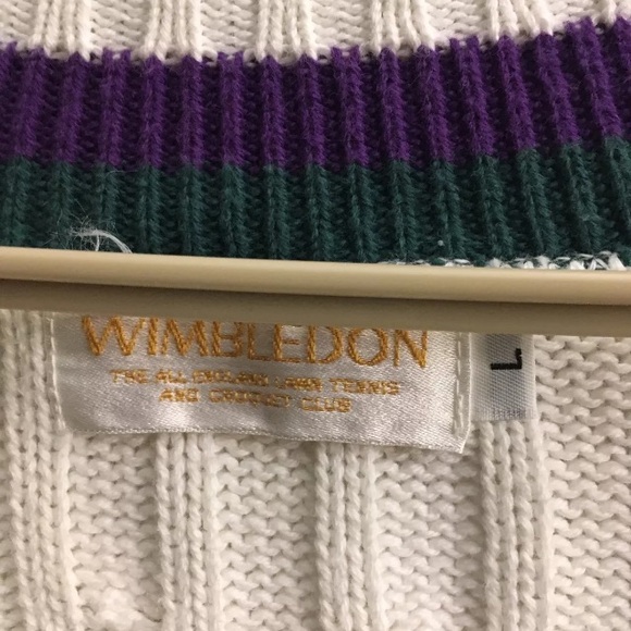 Men’s WIMBLEDON Cable-knit Size Large Tennis Collegiate V neck Sweater - Picture 2 of 8